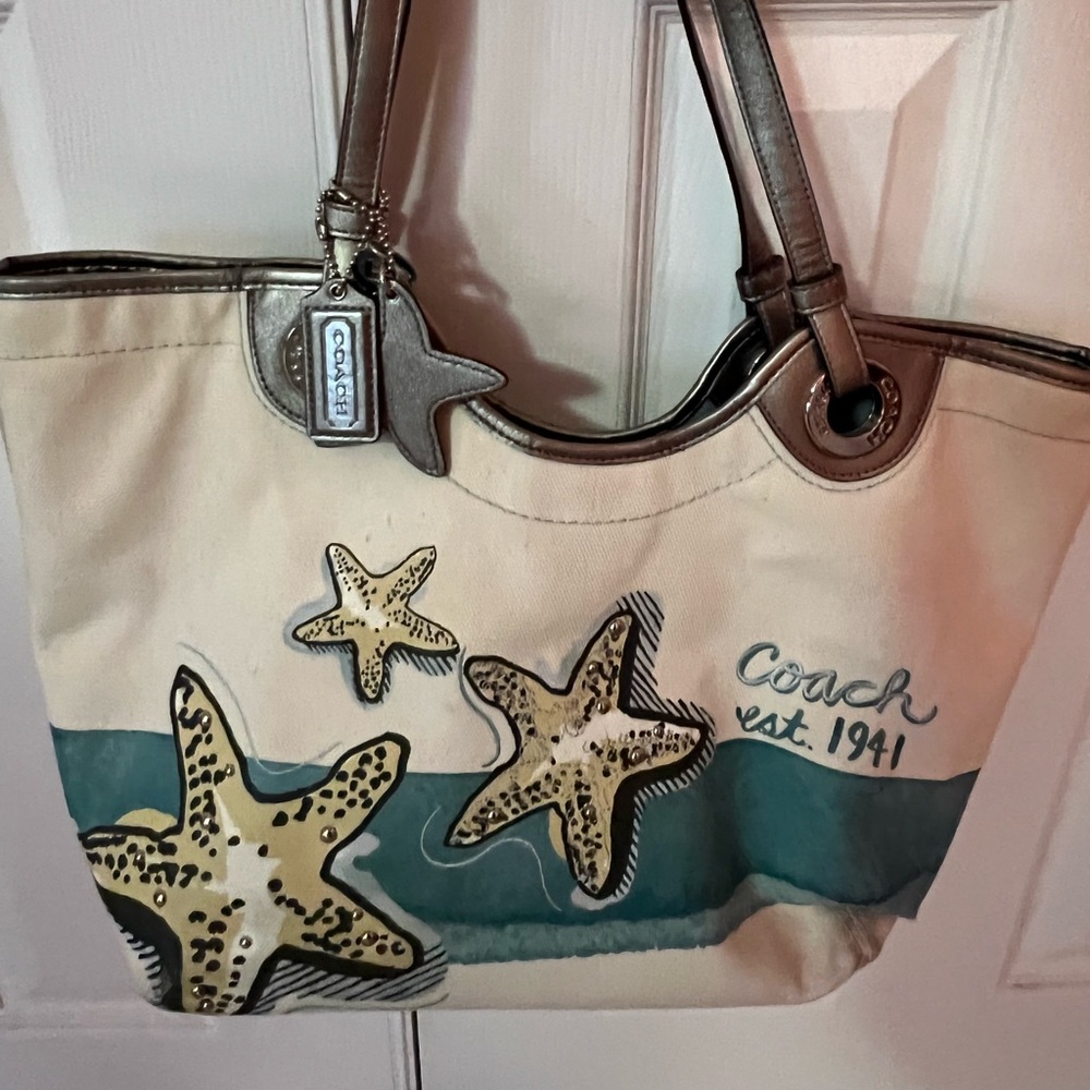 Coach Vintage Canvas Starfish Purse with Silver Leather Trim
